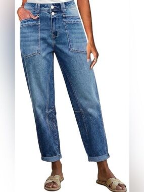 Flamingals Mid Rise Barrel Leg Crop Jeans L PS7-2